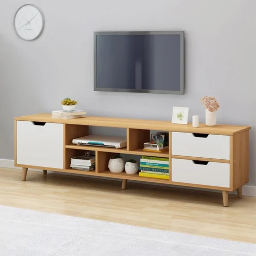 0001900 boxline white and wooden tv stand